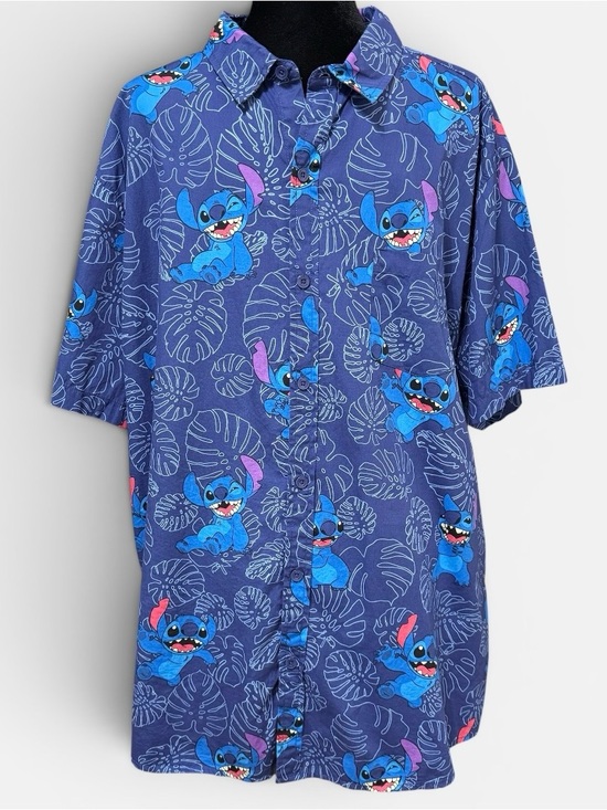 Disney Other - Disney Stitch Hawaiian Camp Shirt Size XXL Blue Tropical Button Front